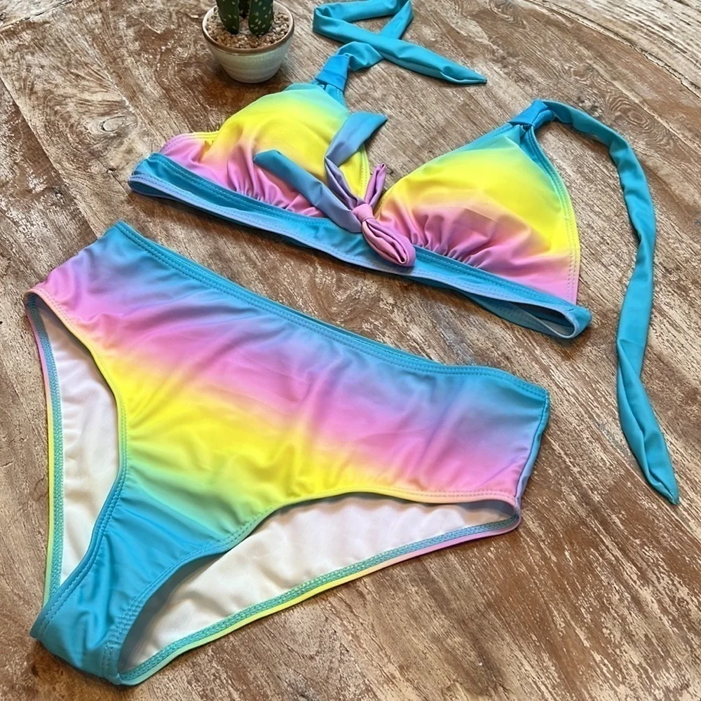PASTEL RAINBOW Bikini Swimsuit Size L‎